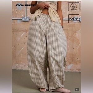 COUREZ Unisex Women Men Low Rise Baggy Barrell Fit Check Trousers Cotton
